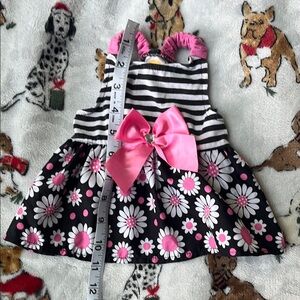Pink and Black Striped Dog Dress with Bow